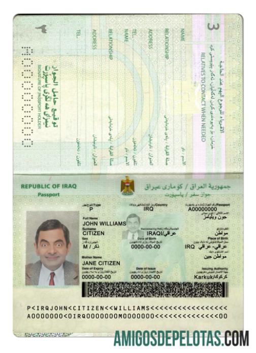 Presente do novo passaporte do Iraque 2019 modelo